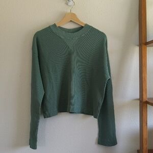 NWT Back Beat Co. Teal Organic Cotton Waffle Knit Pullover - Foliage Sz M